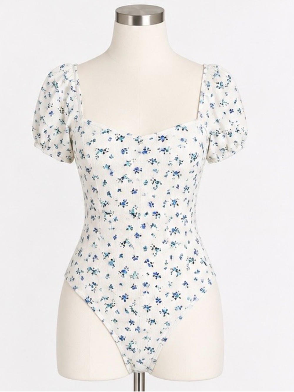 Socialite White Floral Square-Neck Puff-Sleeve Bodysuit